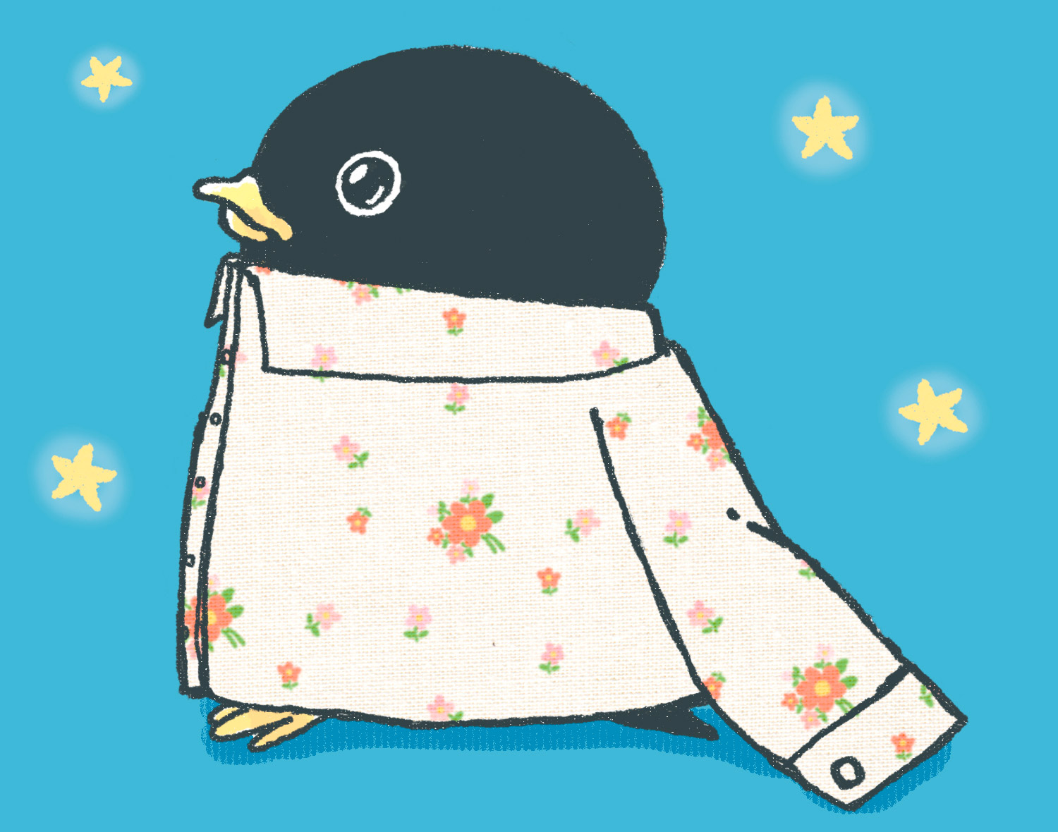 イラスト・花柄シャツペンギン02